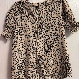SHEIN Black and Tan Leopard Print Blouse